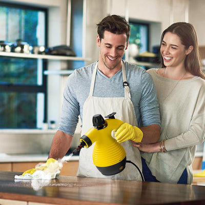 SOARS Dampfreiniger Handgerät mit 9 Zubehör, Dampfdruck: 3 bar, Max. 135 ℃, Aufheizzeit: 3-5min., Leistung: 1050W, Wassertank: 350 ml, Handdampfreiniger für Teppiche, Boden, Fenster
