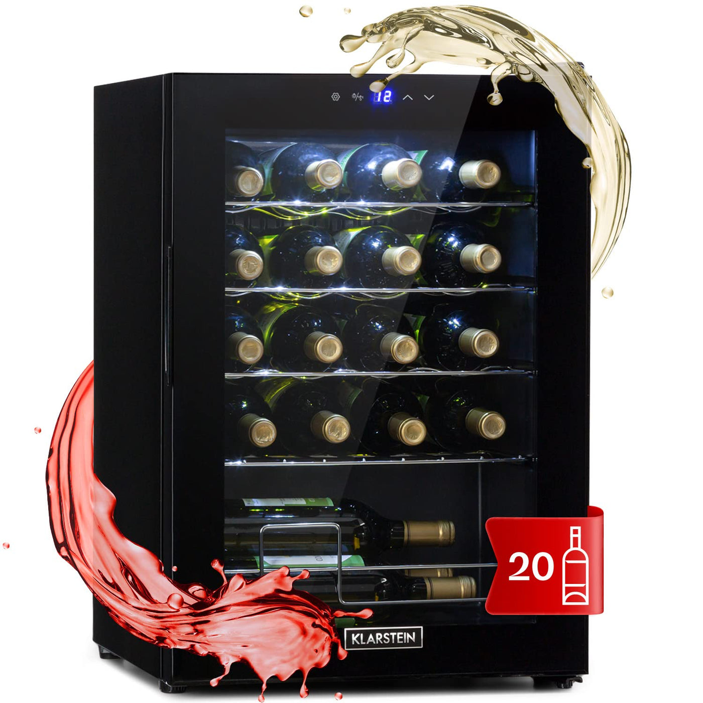 Klarstein Weinkühlschrank, 1 Zonen Getränkekühlschrank Klein, Kleiner Weinschrank 53L, Wein-Kühlschrank Klein mit Glastür, Indoor/Outdoor Flaschenkühlschrank, Wine Fridge 5-18°C, 20 Flaschen