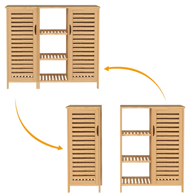 sogesfurniture Badschrank Bambus, Badezimmerschrank, Beistellschrank mit 4 Ablagen und 2 Lamellentüren Aufbewahrungsschrank für Badezimmer, Wohnzimmer, Küche, 100x33x87cm