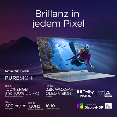 Lenovo Yoga 7i 2-in-1 Laptop | Copilot+ PC | 16" 2.8K WUXGA OLED | Intel Core Ultra 7 | 32GB RAM | 1TB SSD | Intel Arc Grafik | Win11 | QWERTZ | inkl. Yoga Pen | 3 Jahre Garantie Exklusiv bei Amazon