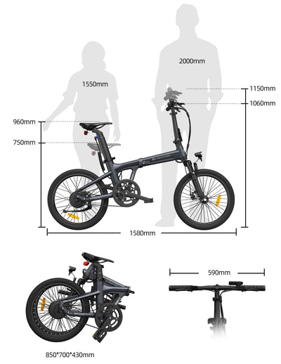 A Dece Oasis ADO Air20S e-Bike Elektrofahrrad, ebike Damen/ebike Herren,Bike,klapprad,E-Faltrad Riemenantrieb,17,5 kg, ADO Smart APP,2,4" LCD,20zoll