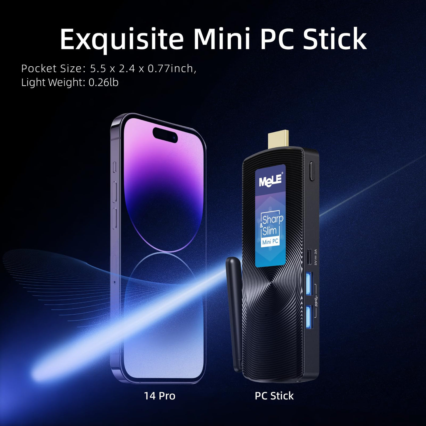 MeLE PCG02 Lüfterloser Mini PC Stick Windows 11 Home Celeron N4000(bis zu 2.6GHz) 4GB LPDDR4 128GB ROM Micro Computer Kleiner Desktop mit Gigabit Ethernet, 4K HDMI