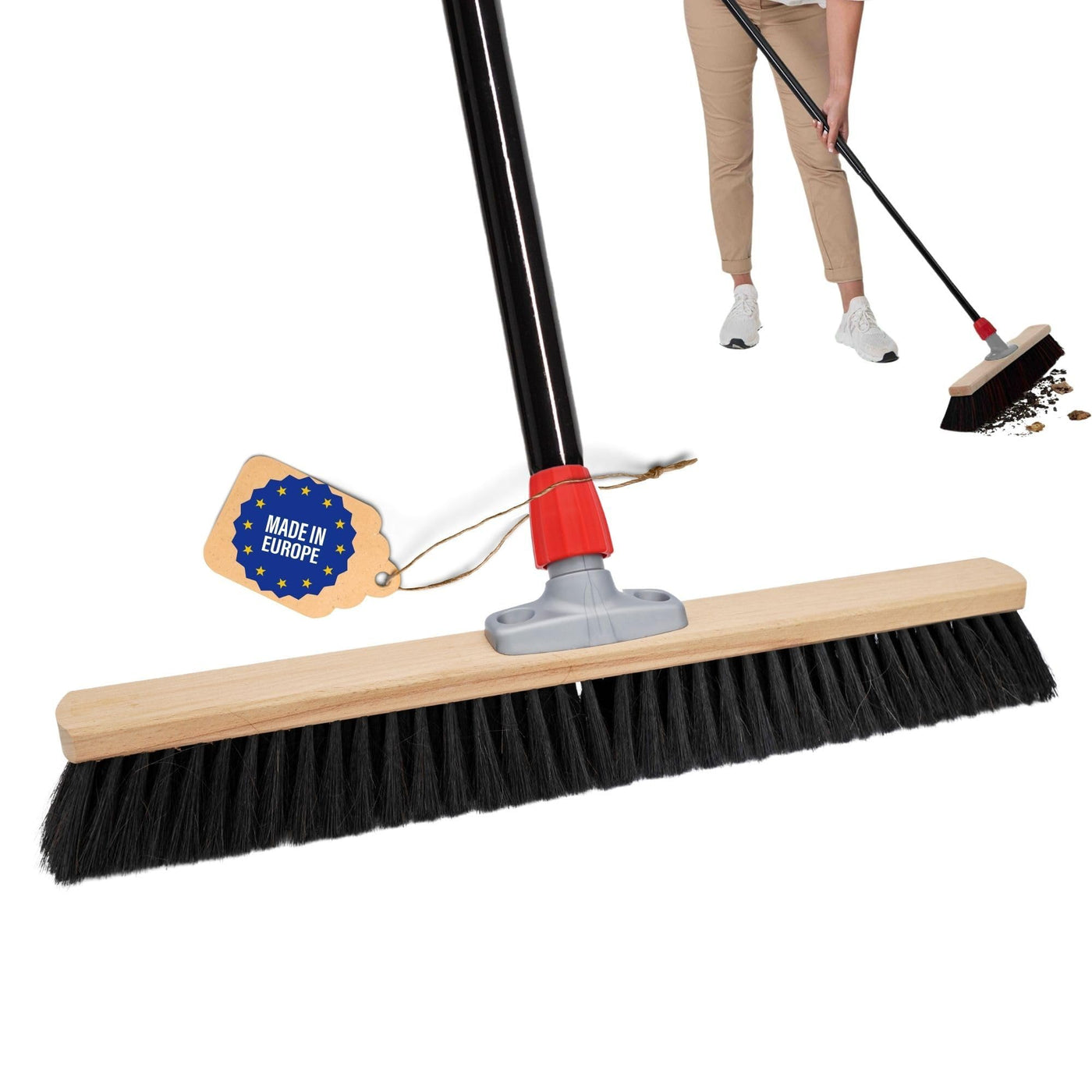 Novaliv Großer Besen Saalbesen 100 cm mit Stiel Borsten Kunstborsten Besen fein mit stiel Ideal als Werkstattbesen Hallenbesen Industriebesen Hausbesen Kehrbesen Zimmerbesen Haarbesen Besen groß