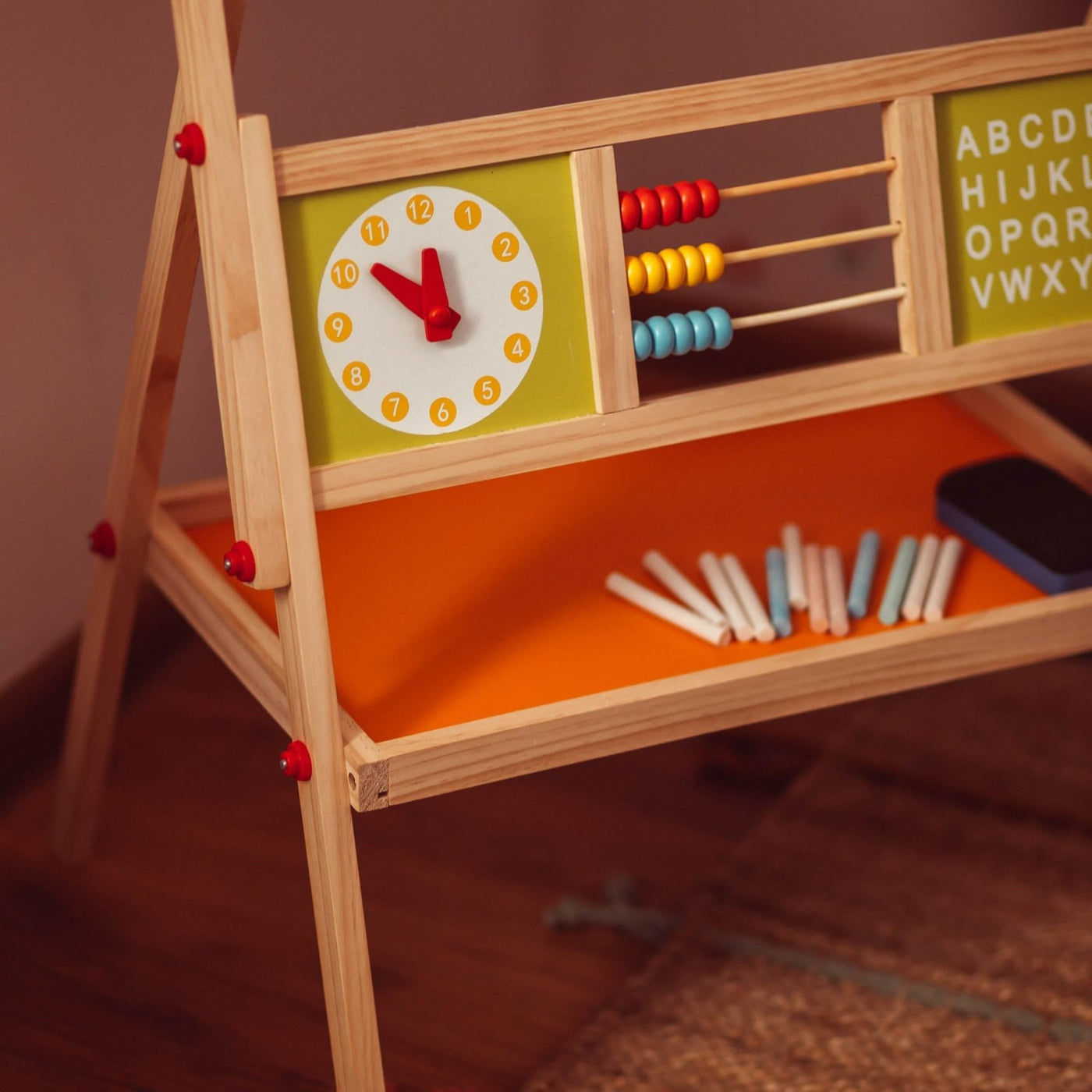 Mamabrum, Spieltafel aus Holz, doppelseitige Kindertafel Magnetisch und Kreide Kindertafel, Doppelseitiges, Zeichenbrett Kinder Tafel, Spieltafel mit Aufbewahrungsregal und Zubehör