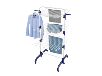 Leifheit Turmtrockner Comfort 420 mit Rollen, 42m Leinenlänge für bis zu 4 Waschmaschinenladungen, platzsparender Wäscheturm mit drei Ebenen, halbseitig abklappbarer Turmwäscheständer für die Dusche