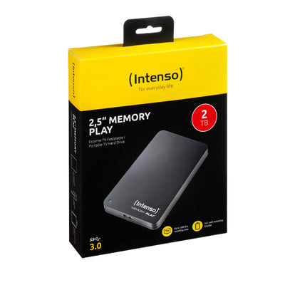 Intenso 6021480 Memory Play Portable Hard Drive 2TB, tragbare externe TV-Festplatte - 2,5 Zoll, 5400 U/min, 8MB Cache, USB 3 inkl. TV-Halterung, schwarz