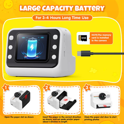 HiMont Kinderkamera Sofortbildkamera, 1080P Sofortbildkamera Kinder mit 32GB Karte & 3 Rollen Druckpapier, lustige Kinderspielzeug Geschenke für Jungen & Mädchen von 3-12 Jahren