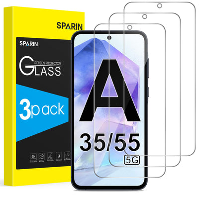 SPARIN 3 Stück Panzer Schutz Glas für Samsung Galaxy A35/A55 5G, HD Displayschutz, 9H Härte Schutzfolie, Frei von Kratzern, Ultrabeständig Folie