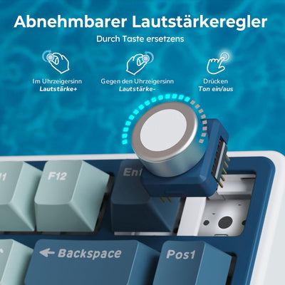 RK ROYAL KLUDGE R75 Mechanische Tastatur Kabellos 75%, Gasket Gaming Tastatur 75 Prozent TKL mit Knopf QWERTZ RGB Bluetooth/2.4G/USB-C PBT Tastenkappen QMK/VIA, Hot Swap Linearer Creamy Switches