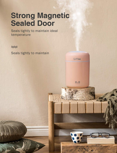 LtYioe Luftbefeuchter, Persönlicher Desktop Mini Luftbefeuchter mit Bunter Cooler Nachtlichtfunktion, Automatische Abschaltung und Super leise für Auto, Büro, Schlafzimmer (Rosa)