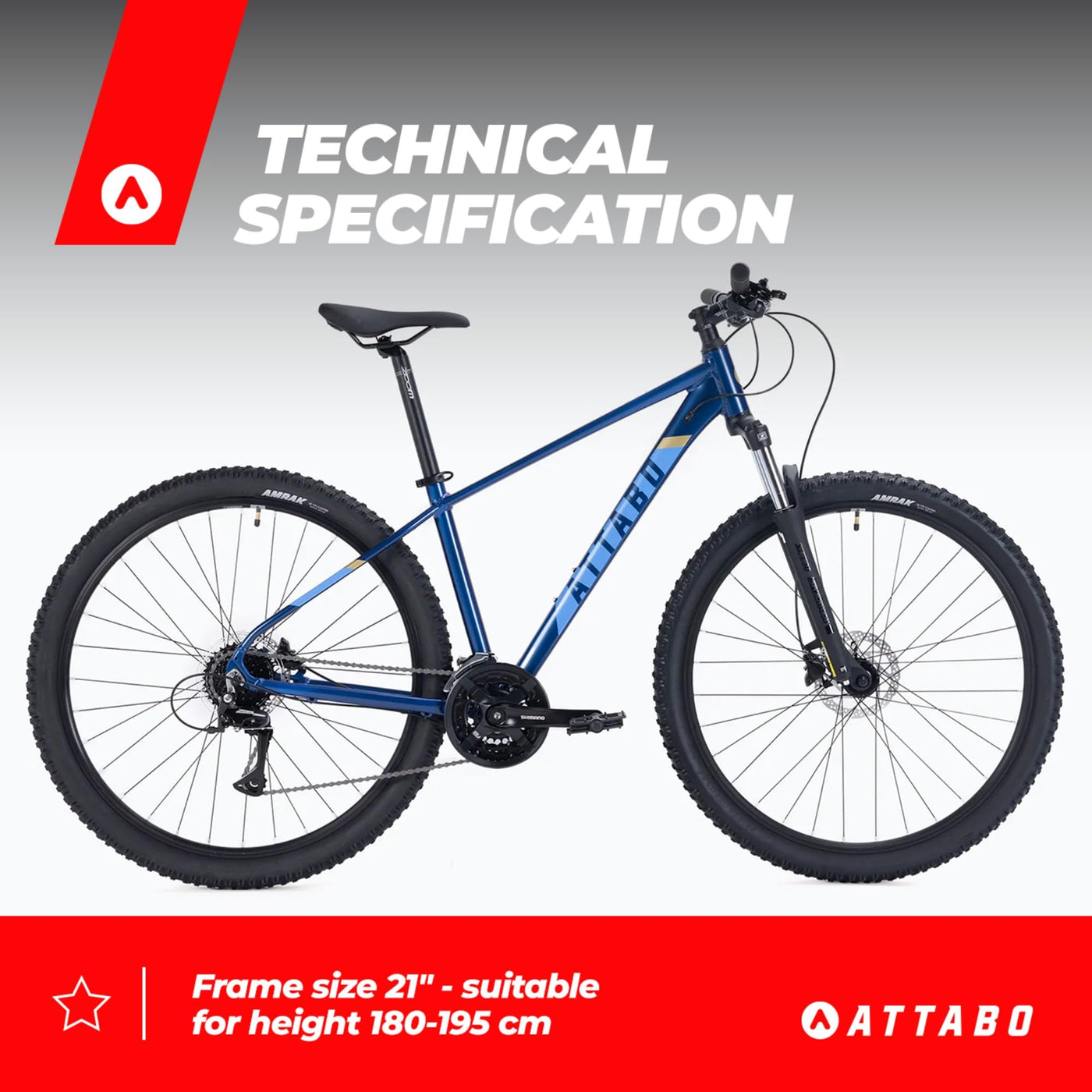 ATTABO Herrenfahrrad Alpe 3.0 mit Aluminiumrahmen 21" Ergonomischer Lenker Hydraulische Scheibenbremsen Blau Mountainbike mit 29" Rädern mit Zubehör Verstellbarer Sattel 24-Gang Schaltung