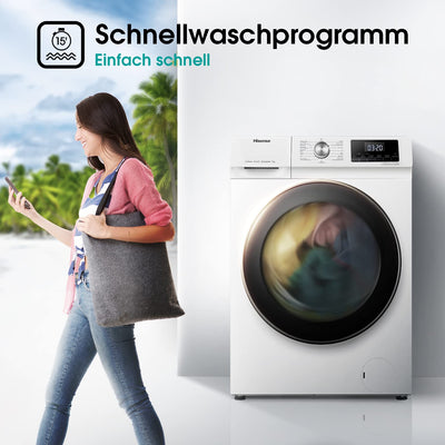 Hisense WFQA7014EVJM Waschmaschine mit Dampffunktion/ 7 kg /AquaStop/ 1400 U/min /15 Programme/ Inverter PowerDrive Motor/Edelstahltrommel/Kindersicherung/Trommelreinigung/Weiß