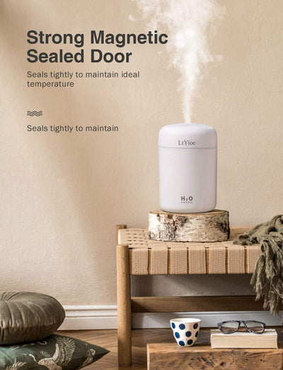 LtYioe Luftbefeuchter, Persönlicher Desktop Mini Luftbefeuchter mit Bunter Cooler Nachtlichtfunktion, Automatische Abschaltung und Super leise für Auto, Büro, Schlafzimmer (Weiß)