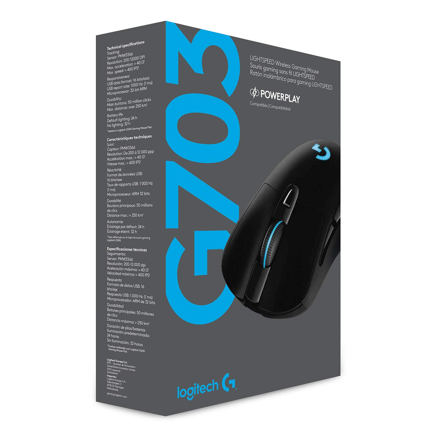 Logitech G703 LIGHTSPEED kabellose Gaming-Maus mit HERO 25K DPI Sensor, Wireless Verbindung, LIGHTSYNC RGB, POWERPLAY-kompatibel, geringes Gewicht von 95g, PC/Mac - Schwarz