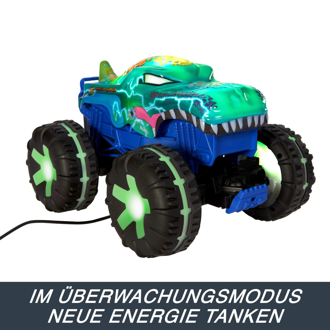 Hot Wheels Monster Trucks Ferngesteuertes Auto, Spielzeugtruck, übergroßer Mega-Wrex Alive im Maßstab 1:15 mit Fernbedienung, 3 ferngesteuerte Spielmodi mit interaktiven Lichtern und Geräuschen, JBD90