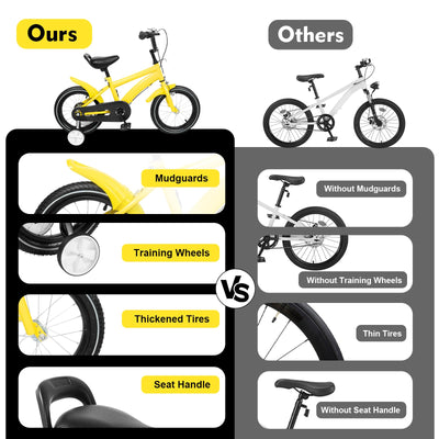 WAPHOERTE 14-Zoll-Kinderfahrrad Anfängerfahrrad mit Stützrädern, Trainingsfahrzeug für 2-4-Jährige Jungen und Mädchen, Höhenverstellbar, Maximal zulässiges Gewicht 50 kg, Gelb + Schwarz