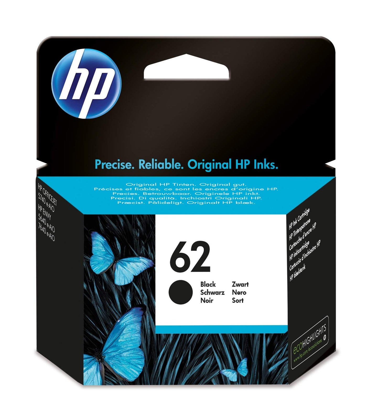 HP 62 Black Original Ink Cartridge Tintenpatrone, Standardausbeute, Schwarz