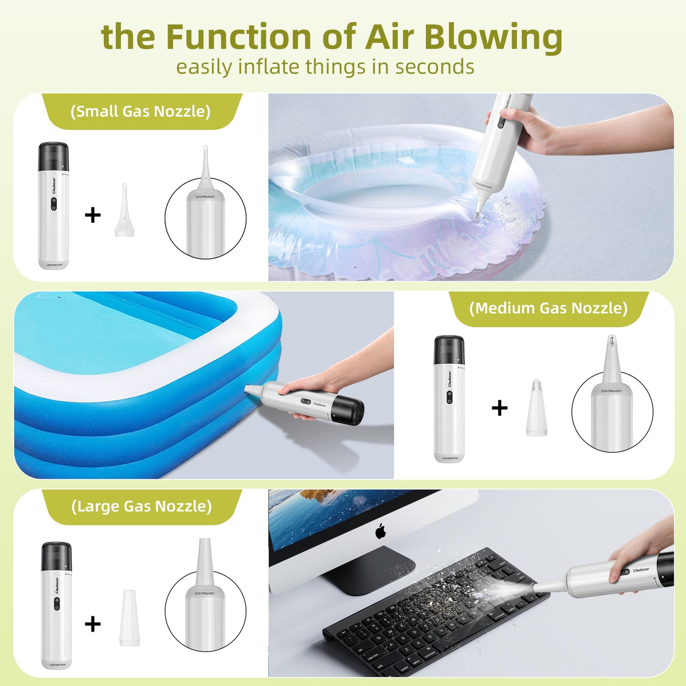 Chuboor Mini Staubsauger Handstaubsauger akku, 15000Pa Leistungsstarker Akku Handstaubsauger Hohe Leistung Mini Staubsauger 6 in 1 mit Luftgebläse/Inflator/Pumpe/LED und SOS-Licht