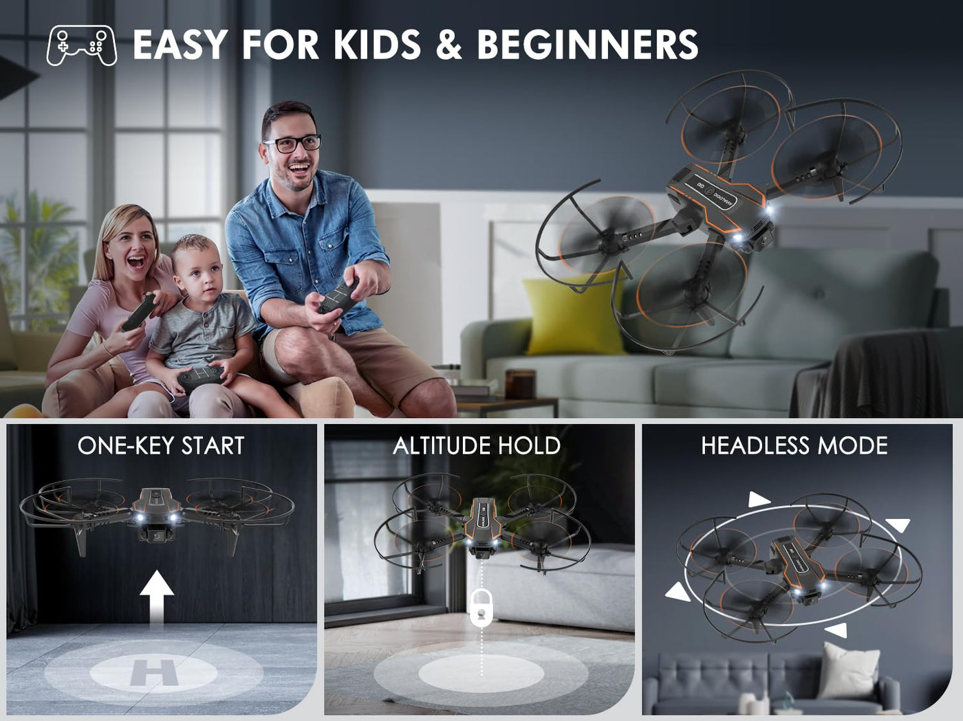 Drohne mit Kamera HD 720P für Kinder, RC Drone Quadcopter mit Kopflos Modus, 3D Flip, Höhenhaltung, Flugbahn, Spielzeug und Geschenke für Jungen Mädchen Anfänger