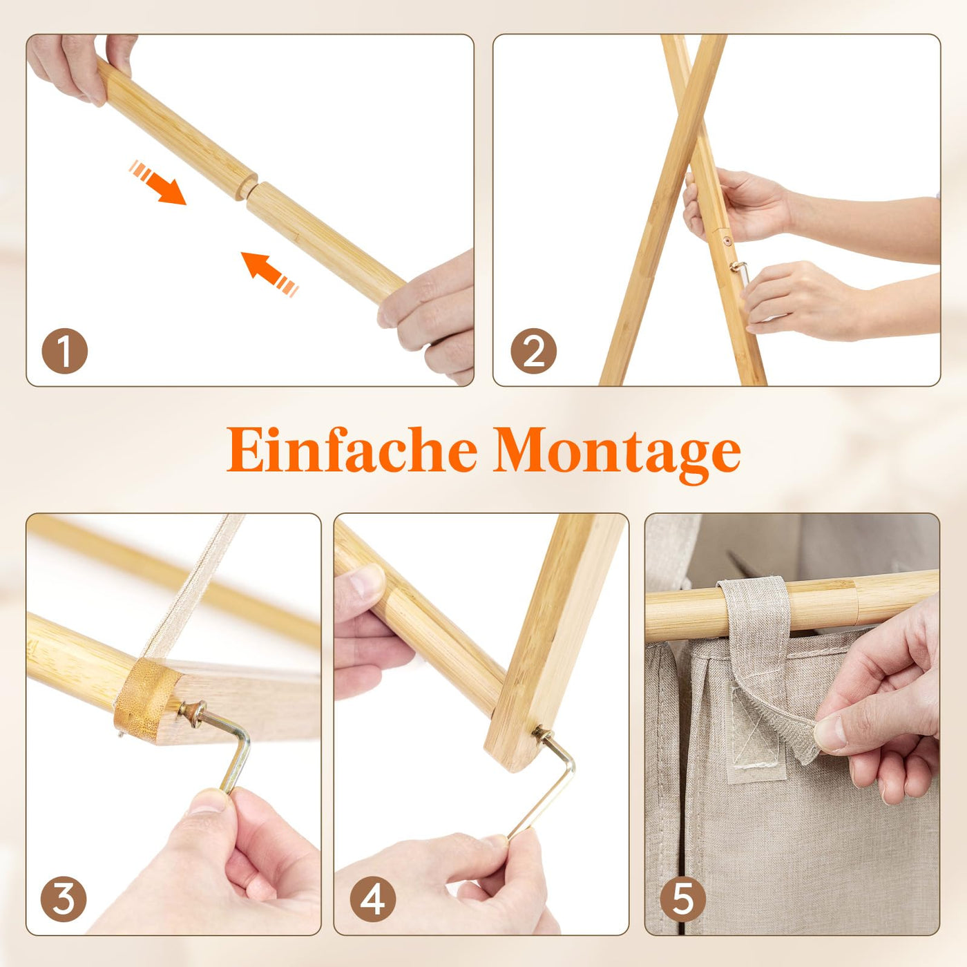 Lifewit 3 Fächer Faltbare 150L Wäschekorb Großer Bambus Frame Wäschesammler Wäschesack Faltbare Schmutzige Kleidung Sorter mit 3 Abnehmbaren Taschen，Wäschesortierer Bambus Beige