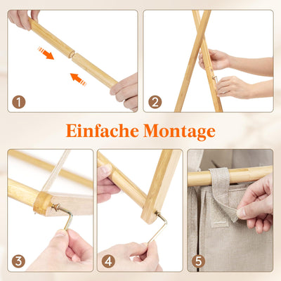 Lifewit 3 Fächer Faltbare 150L Wäschekorb Großer Bambus Frame Wäschesammler Wäschesack Faltbare Schmutzige Kleidung Sorter mit 3 Abnehmbaren Taschen，Wäschesortierer Bambus Beige