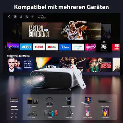 Wielio Beamer, Full HD 1080P Projektor, 5G WiFi Bluetooth Projector, 18000 Lumens Heimkino Mini Beamer, 30-200 Zoll Projektionsgröße Kompatibel mit iOS/Android/Laptop/HDMI/USB