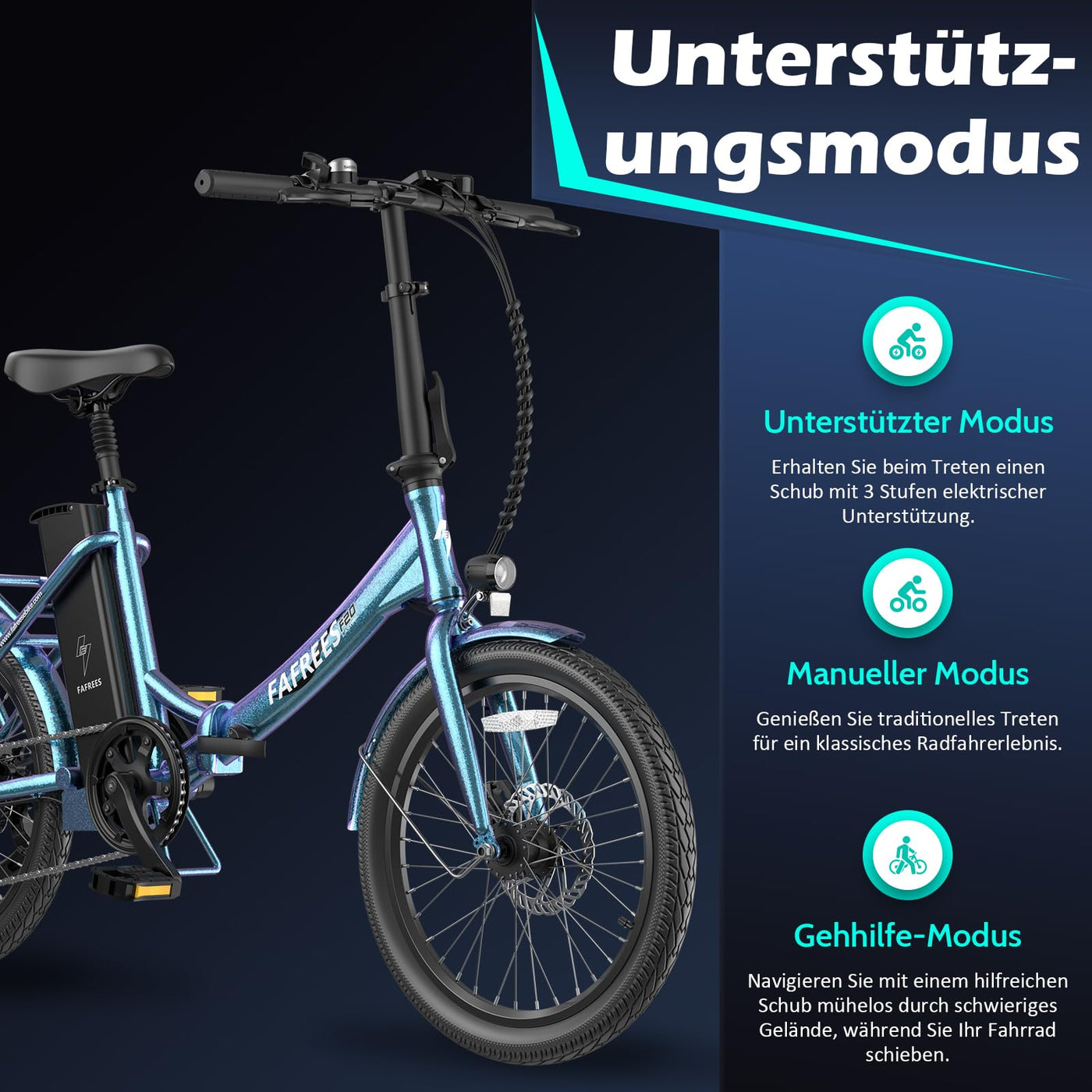 Fafrees F20 Lasting Premium City Faltrad Ebike | 250W Elektrofahrrad mit 36V 18.2Ah Akku (140kg Tragkraft) | StVZO-Zugelassen | Effiziente Fahrt (Hecktasche + Handyhalterung, Schwarz)