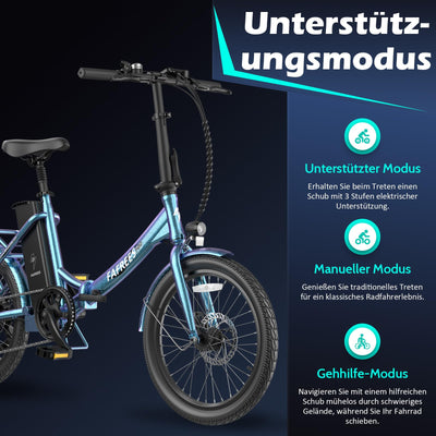 Fafrees F20 Lasting Premium City Faltrad Ebike | 250W Elektrofahrrad mit 36V 18.2Ah Akku (140kg Tragkraft) | StVZO-Zugelassen | Effiziente Fahrt (Hecktasche + Handyhalterung, Schwarz)