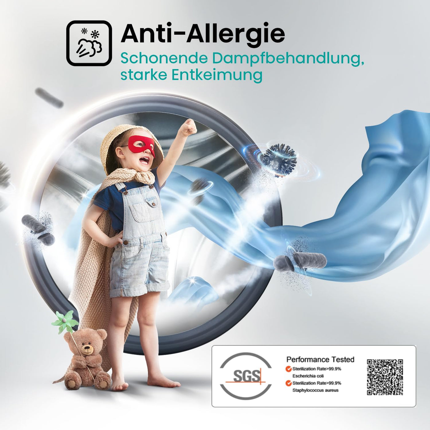 Hisense WFQA8014EVJM Waschmaschine mit Dampffunktion/ 8 kg/AquaStop/ 1400 U/min /15 Programme/Inverter PowerDrive Motor/Edelstahltrommel/Kindersicherung/Trommelreinigung/Weiß