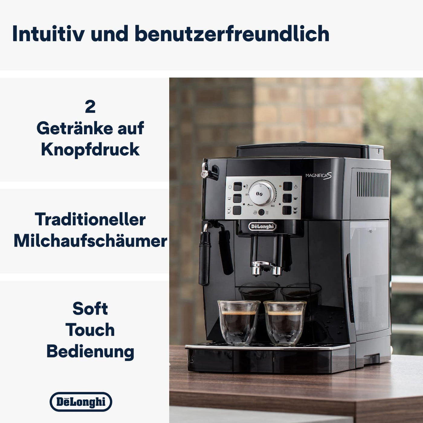 De'Longhi Magnifica S ECAM 22.110.B Kaffeevollautomat mit Milchaufschäumdüse für Cappuccino, mit Espresso Direktwahltasten und Drehregler, 2-Tassen-Funktion, 1,8 Liter Wassertank, Schwarz/Silber