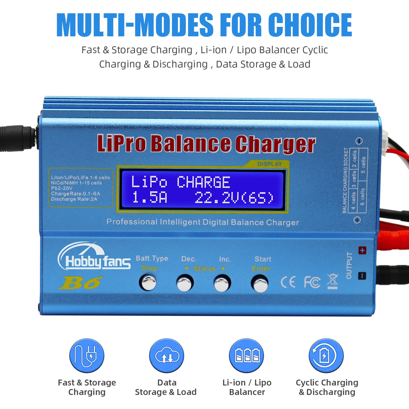 Hobby Fans B6 Balance Ladegerät 80W 6A LCD für LiPo Li-Ion Life Akku (1-6S) NiMH NiCd (1-15S), RC Hobby Akku LED AC Power Adapter