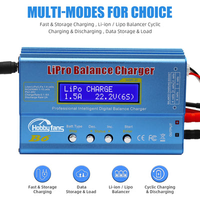 Hobby Fans B6 Balance Ladegerät 80W 6A LCD für LiPo Li-Ion Life Akku (1-6S) NiMH NiCd (1-15S), RC Hobby Akku LED AC Power Adapter