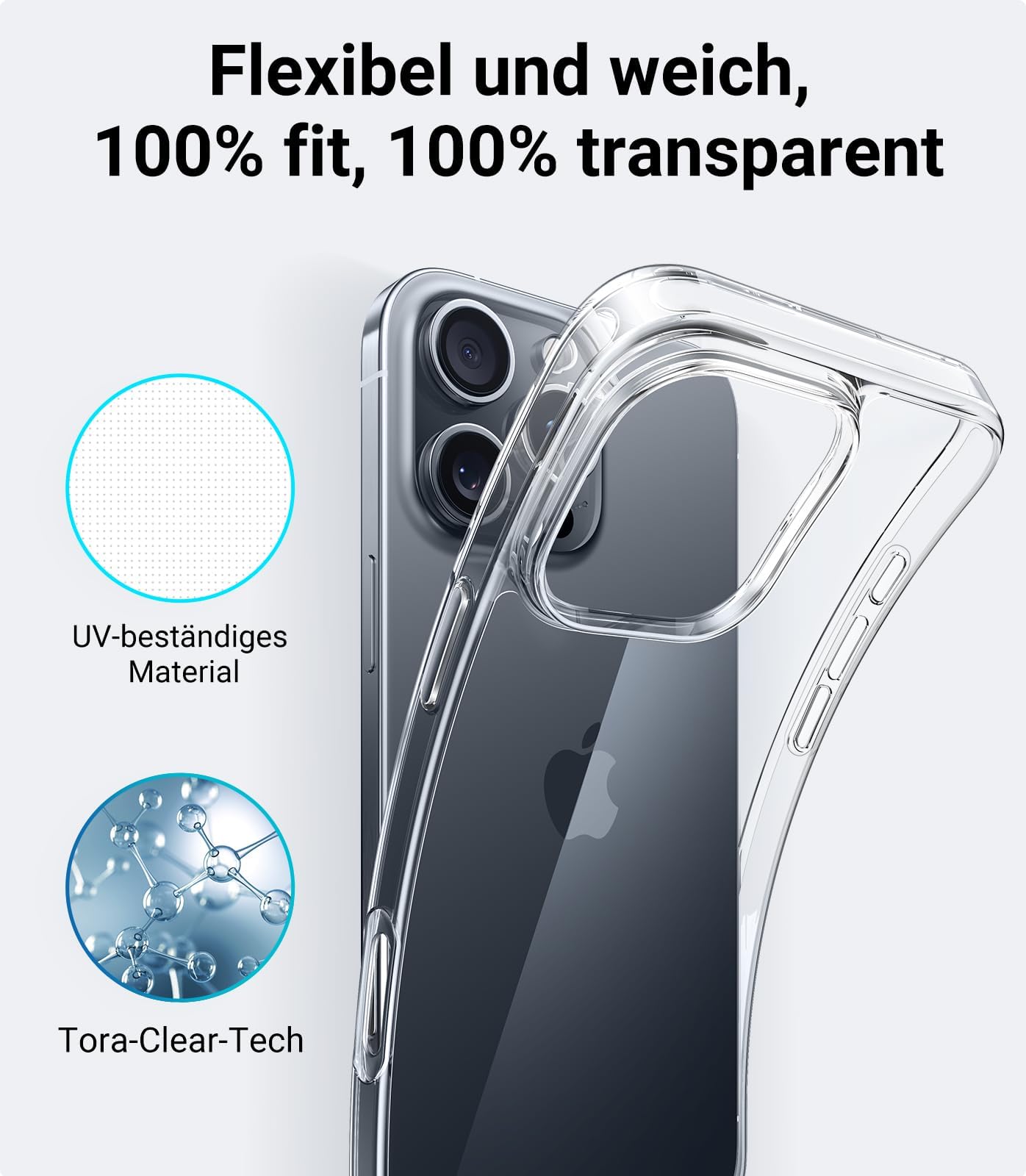 TORRAS Crystal Clear für iPhone 16 Pro Hülle [Nr.1 Vergilbungsschutz & Ultra Dünn] Hülle iPhone 16 Pro Case Militär-Grade Stoßfest Silikon Handyhülle iPhone 16 Pro Weicher Griff Kratzfest Transparent