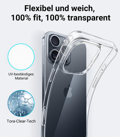 TORRAS Crystal Clear für iPhone 16 Pro Hülle [Nr.1 Vergilbungsschutz & Ultra Dünn] Hülle iPhone 16 Pro Case Militär-Grade Stoßfest Silikon Handyhülle iPhone 16 Pro Weicher Griff Kratzfest Transparent