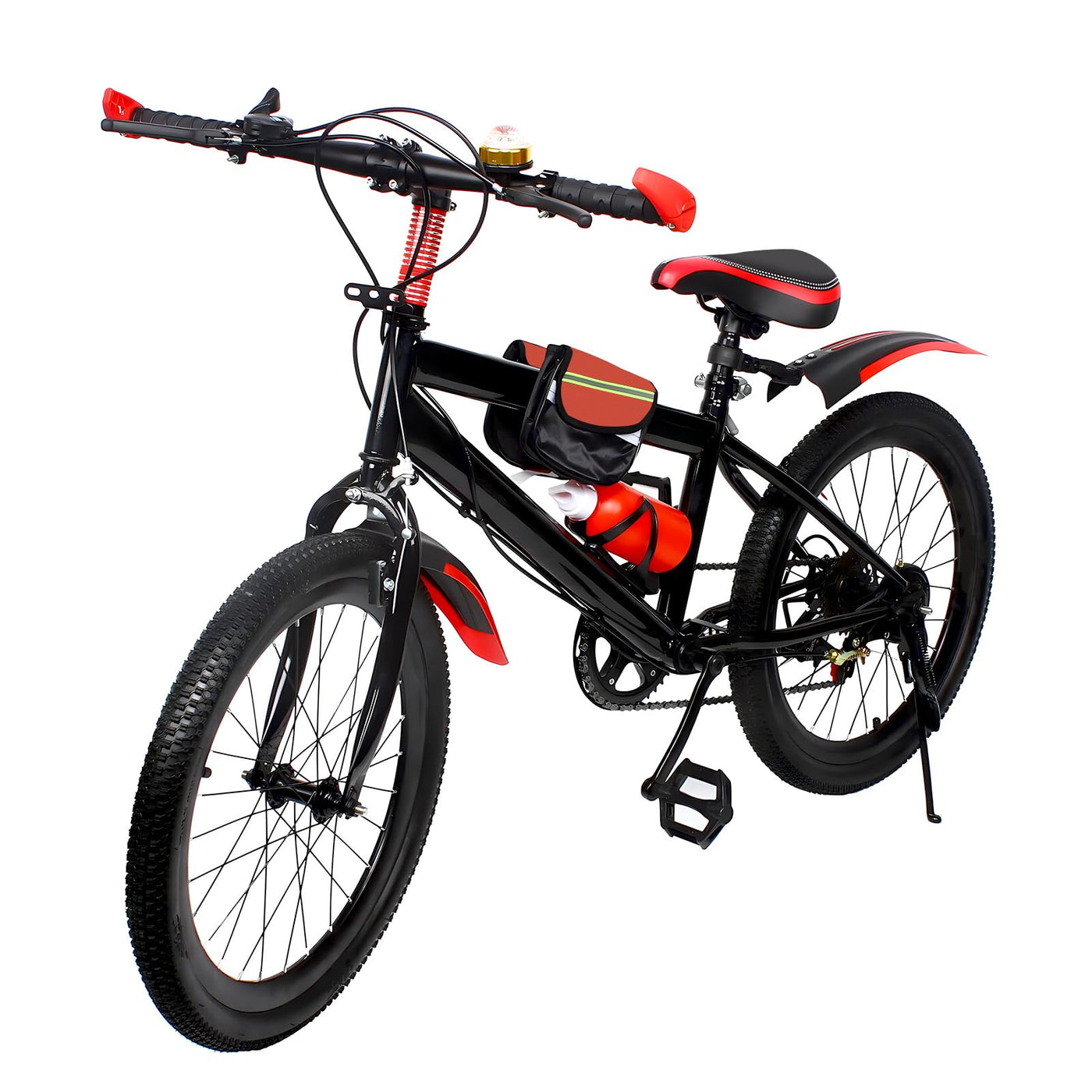 KigerNee 20 Zoll Mountainbike Feuerrot Carbonstahl-Rahmen 85kg Tragkraft - Kinderfahrrad ab 6 Jahre mit 7-Gang-Schaltung & Dual-V-Brake, Allwetter-Reifen Kinder Fahrrad für Jungen/Mädchen