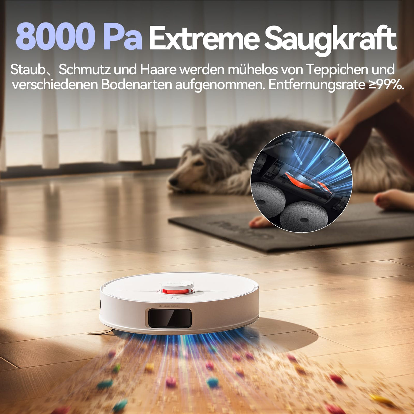 JONR P20 Pro Saugroboter mit Wischfunktion und Hubmop, 8000Pa All-in-One Reinigungsstation, Hindernisvermeidung, Adaptive Kantenreinigung, Heißlufttrocknung