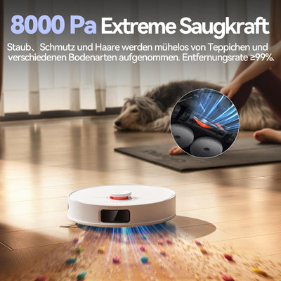 JONR P20 Pro Saugroboter mit Wischfunktion und Hubmop, 8000Pa All-in-One Reinigungsstation, Hindernisvermeidung, Adaptive Kantenreinigung, Heißlufttrocknung
