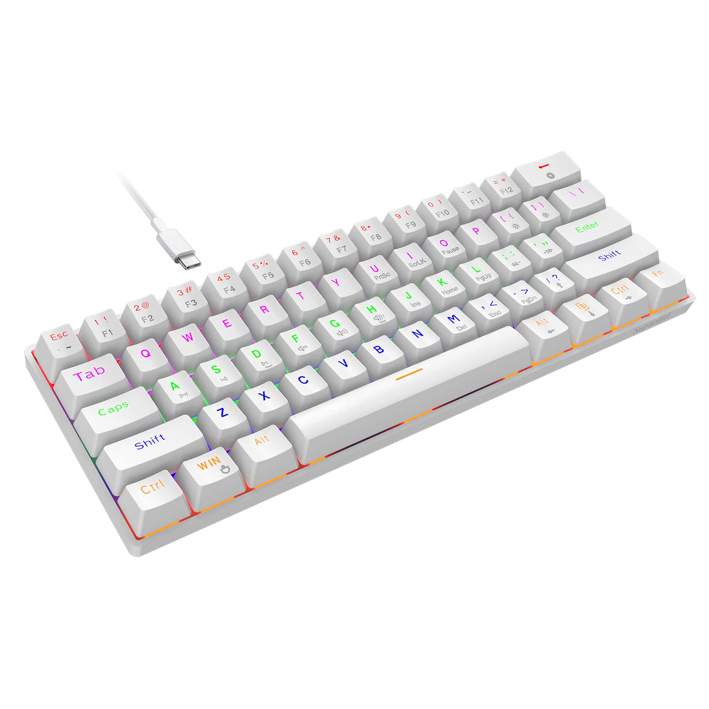 Snpurdiri 60% kabelgebundene Mechanische Gaming Tastatur, Anti-Ghosting 61 Tasten, RGB-Hintergrundbeleuchtung, Ultrakompakter Blauer Schalter, Doppelfuß, Weiß