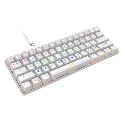 Snpurdiri 60% kabelgebundene Mechanische Gaming Tastatur, Anti-Ghosting 61 Tasten, RGB-Hintergrundbeleuchtung, Ultrakompakter Blauer Schalter, Doppelfuß, Weiß