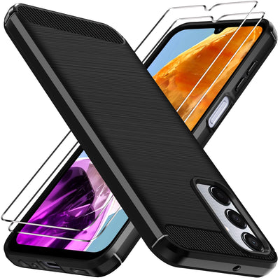 ivoler Hülle für Samsung Galaxy M15 5G mit 2 Stück Panzer Schutz Glas, Militärischer Stoßfest Handyhülle, Dünne Weiche TPU Silikon Kratzfest Schutzhülle Anti-Fingerabdruck Case, Schwarz