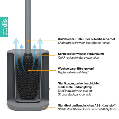 stardis Pure WC Bürste Toilettenbürste matt Silikon Klobürste kompakt antibakteriell Bürstengarnitur beige