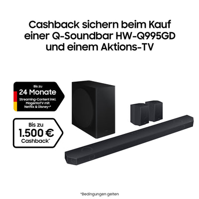 Samsung HW-Q995GD 11.1.4-Kanal Q-Soundbar für TV-Geräte, 4.0.2-Kanal-Rücklautsprecher, Bluetooth-Lautsprecher mit kabellosem Dolby Atmos / DTS:X, Q-Symphony [2024]