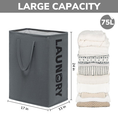 TIMEYARD Wäschekorb, 2er Set 75L Wäschesammler, Wäschekorb Groß, Aufbewahrungskorb Kinderzimmer, Laundry Baskets, Wäschekorb Faltbar Handtuchkorb für Badezimmer Wohnzimmer Wäschetonne, 43x60cm, Grau