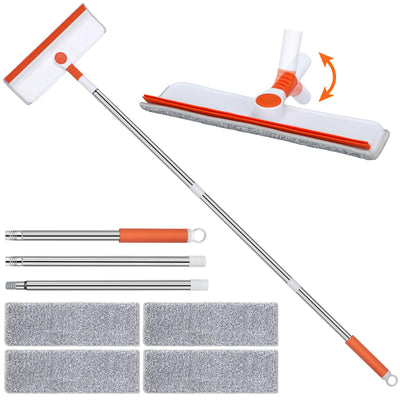 Alyvisun Fensterputzer Teleskop, Professioneller Fensterwischer mit Verlängerungsstange [132cm], 2 in 1 Fensterputzer Set mit Silikonabzieher & 4 Mikrofaserschrubber für Hohe Fenster