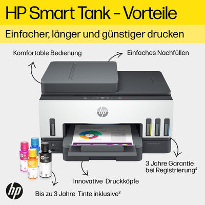 HP Smart Tank 7605 4-in-1 Multifunktionsdrucker, 50€ Cashback, (WLAN; Duplex; ADF) – 3 Jahre Tinte inklusive, 3 Jahre Garantie, großer Tintentank, hohe Reichweite, Drucken in hoher Qualität