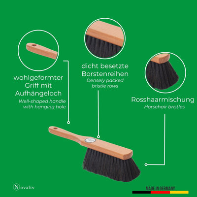 Novaliv Handfeger ROSSHAAR Mischung Besen weiche Borsten - Schrankbesen Gemischtes Rosshaar Handfeger Auto Besenbürste - Idealer Schneebesen Auto Rosshaarbesen Mix Naturborsten Hand Brush Handkehrer