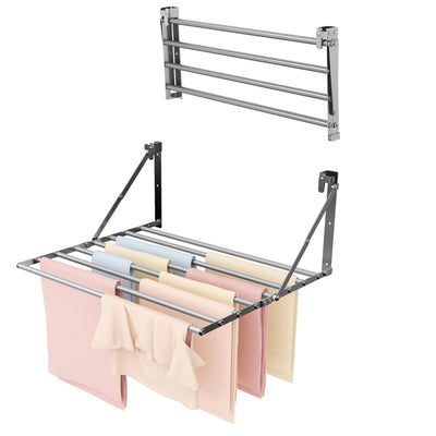 Innotic Wäscheständer Wandmontage Klappbar, Wasserdicht Wäschetrockner Wand Outdoor mit 8 Stangen groß Raum, Platzsparend Wäscheständer für außen Bad Balkon Waschraum