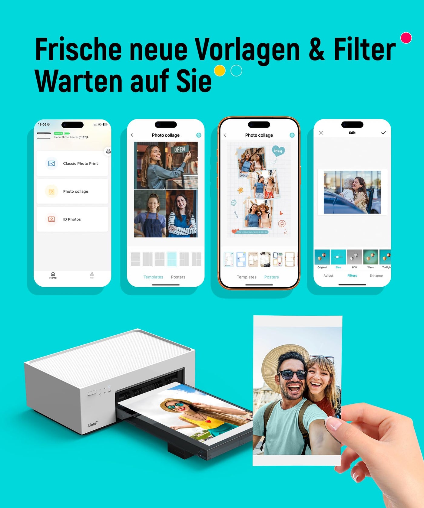 Liene Fotodrucker für Smartphone(10x15 cm)+Set mit 2 Packungen(20+80 Blatt) Fotopapier/Patrone,WiFi Handy Fotodrucker für iPhone/Android/PC, 300DPI Farbsublimation Sofortbilddrucker, Printer Portable