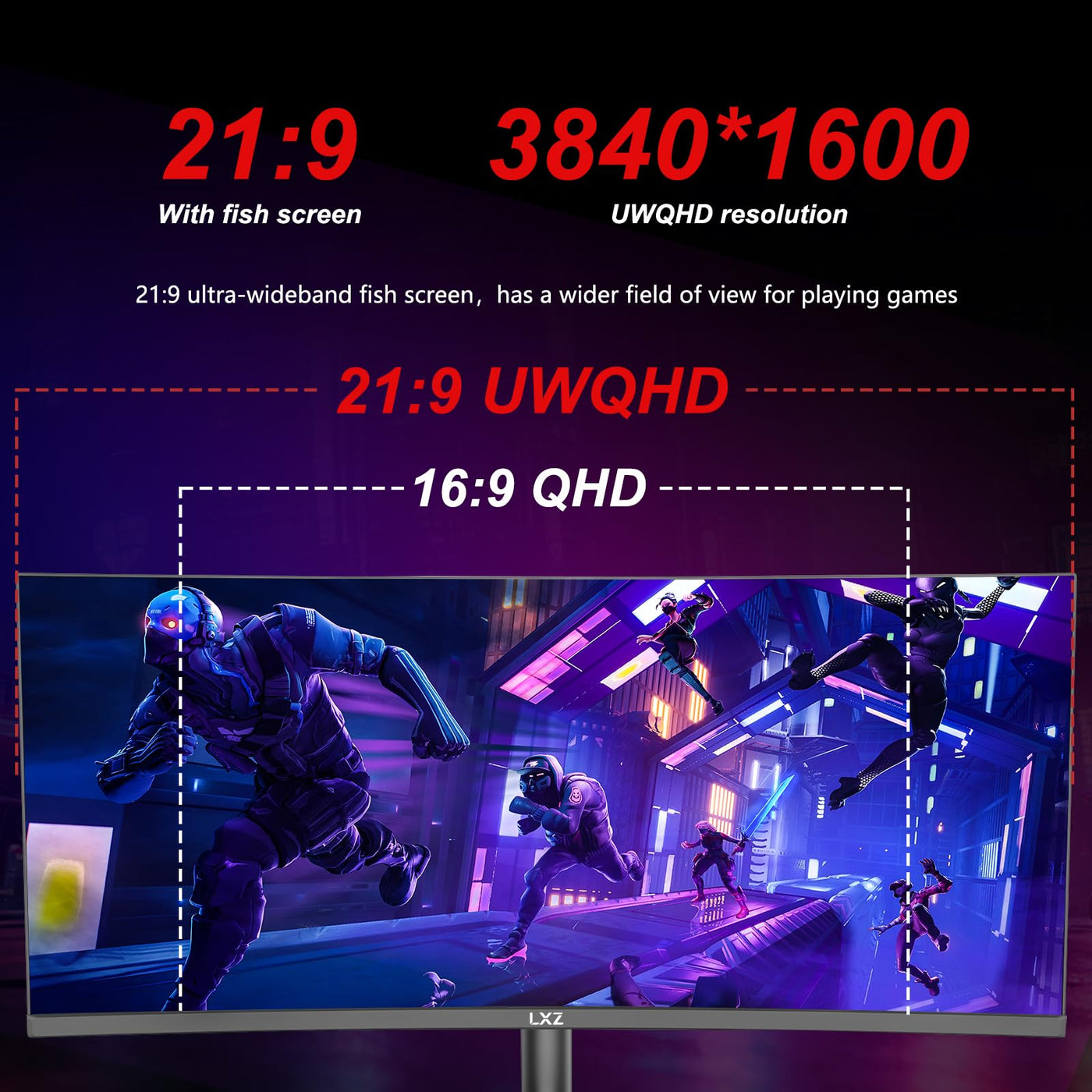 LXZ 37.5-inch Curved Gaming Monitor, 144Hz, 3840 * 1600P, 2500R, VA Display, Eye Protection, DP/HDMI Ports, Wall Mount Compatible - Black