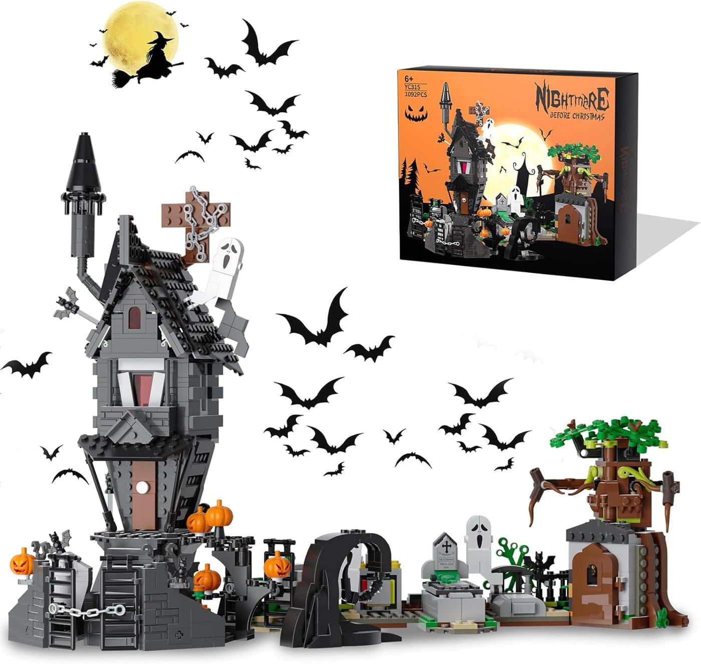 QLT Halloween Haus Haunted Mini Klemmbausteine Bausteine,Halloween Christmas Spielzeugset, Mädchen und Jungen 6-12 1092 PCS